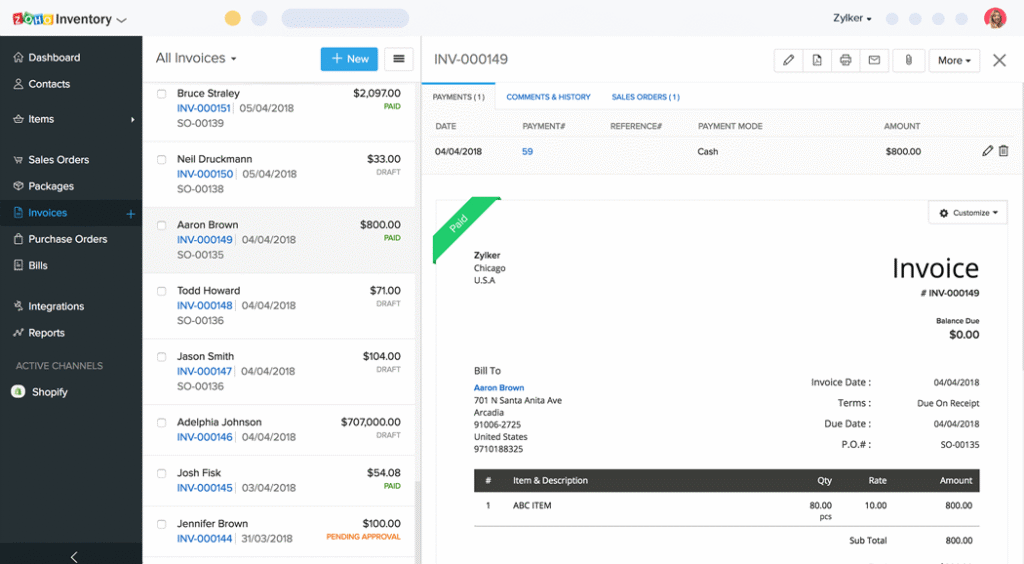 Zoho Invoice